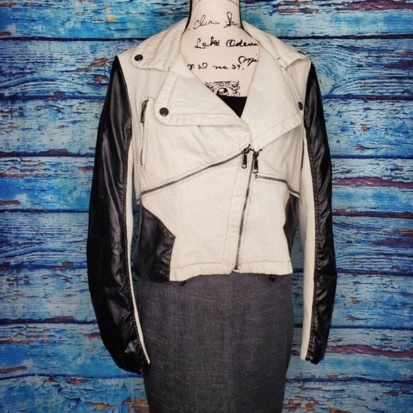 Steve Madden Jackets & Blazers - Steve Madden White Jean Jacket w/ Faux Leather